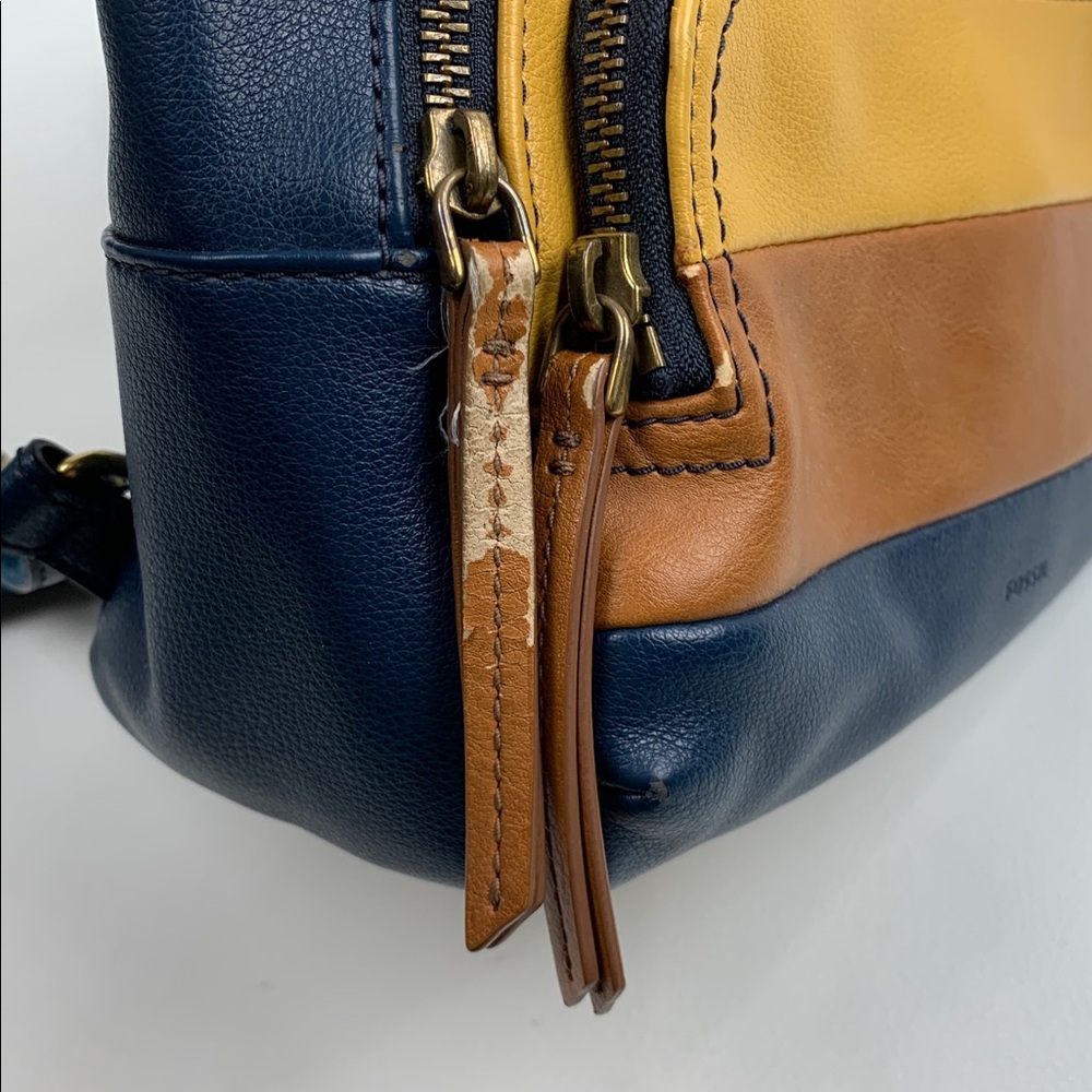 Fossil Multicolored Backpack Bag Navy Blue Gold Brown Pink Adjustable Zip Close - Picture 11 of 16